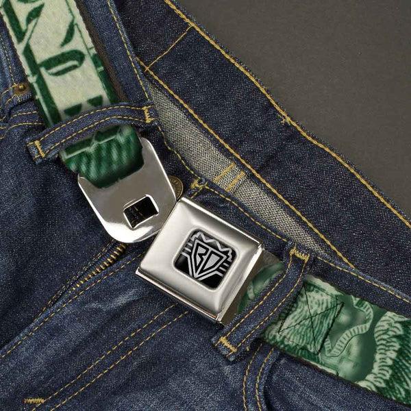 Buckle Down BD Wings Logo CLOSE-UP Full Color Black Silver Seatbelt Belt - One Dollar Bill Eye Of Providence/Bald Eagle CLOSE-UP Webbing