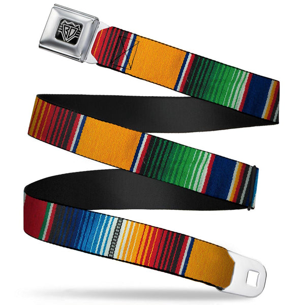 buckle down BD Wings Logo CLOSE-UP Full Color Black Silver Seatbelt Belt - Zarape2 Vertical Multi Color Stripe Webbing