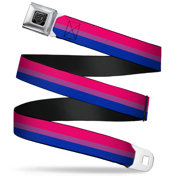 buckle down BD Wings Logo CLOSE-UP Full Color Black Silver Seatbelt Belt - Flag Bisexual Pink/Purple/Blue Webbing