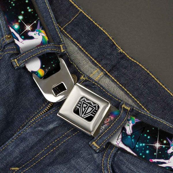 Buckle Down BD Wings Logo CLOSE-UP Full Color Black Silver Seatbelt Belt - Unicorn Universe Webbing