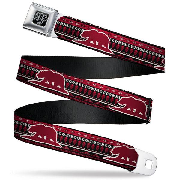 buckle down BD Wings Logo CLOSE-UP Full Color Black Silver Seatbelt Belt - CALI BEAR/AZTEC4 BLACK/DARK REDS/CREAM Webbing