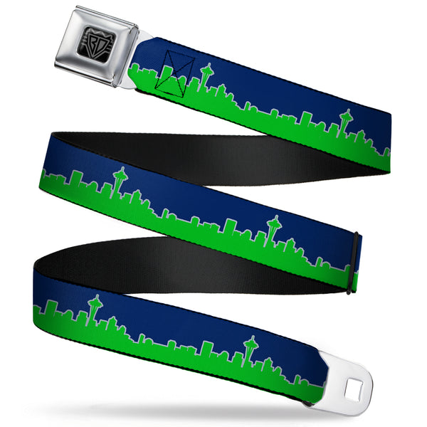 buckle down BD Wings Logo CLOSE-UP Full Color Black Silver Seatbelt Belt - Seattle Skyline Navy/Gray/Green Webbing