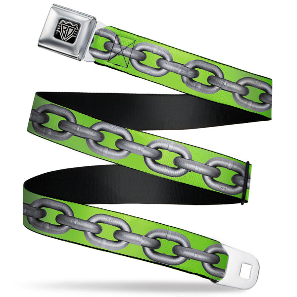 buckle down BD Wings Logo CLOSE-UP Full Color Black Silver Seatbelt Belt - Metal Chain Green/Gray Webbing