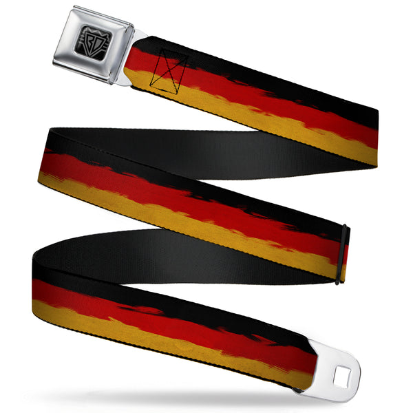buckle down BD Wings Logo CLOSE-UP Full Color Black Silver Seatbelt Belt - German Flag Stripes Distressed Painting Webbing