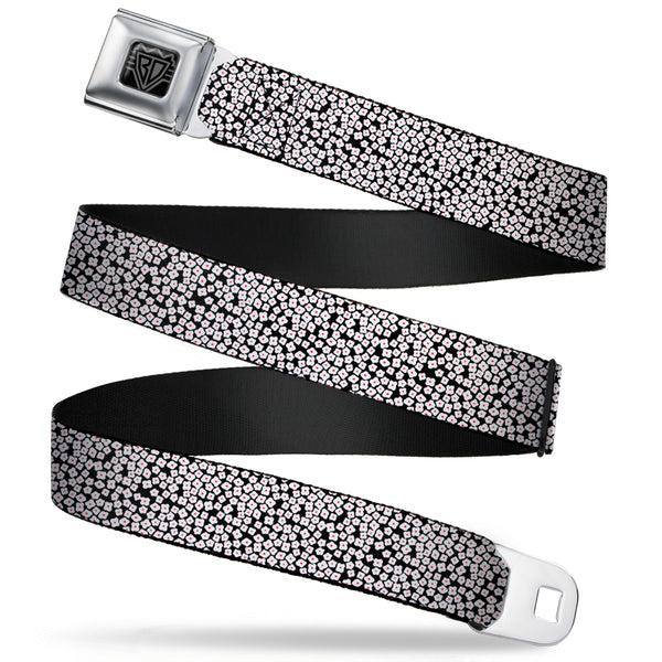 buckle down BD Wings Logo CLOSE-UP Full Color Black Silver Seatbelt Belt - Ditsy Floral Black/White/Red Webbing