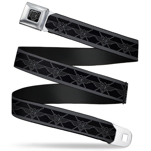 buckle down BD Wings Logo CLOSE-UP Full Color Black Silver Seatbelt Belt - BD Monogram2 Black/Gray Webbing