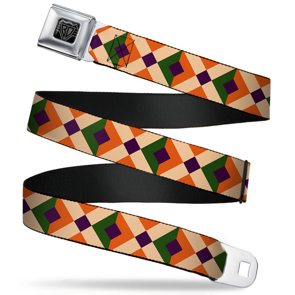 buckle down BD Wings Logo CLOSE-UP Full Color Black Silver Seatbelt Belt - Aztec16 Oranges/Green/Purple Webbing