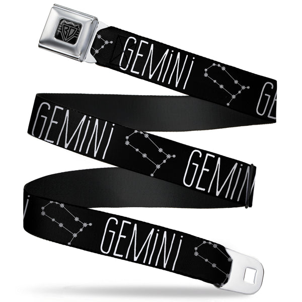 buckle down BD Wings Logo CLOSE-UP Full Color Black Silver Seatbelt Belt - Zodiac GEMINI/Constellation Black/White Webbing
