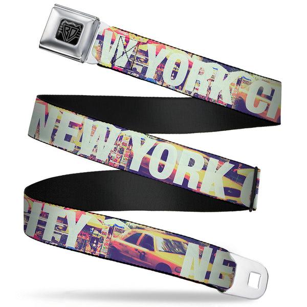 buckle down BD Wings Logo CLOSE-UP Full Color Black Silver Seatbelt Belt - Vivid NEW YORK CITY Street Scenes Webbing