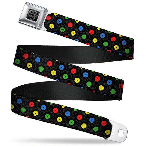 buckle down BD Wings Logo CLOSE-UP Full Color Black Silver Seatbelt Belt - Vinyl Records Stacked Black/Gray/Multi Color Webbing