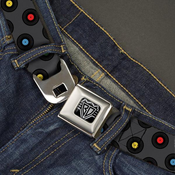 Buckle Down BD Wings Logo CLOSE-UP Full Color Black Silver Seatbelt Belt - Vinyl Records Gray/Black/Mutli Color Webbing