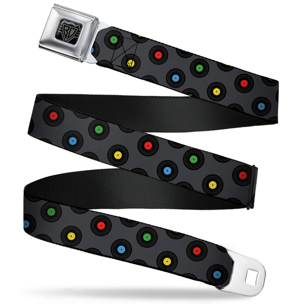 buckle down BD Wings Logo CLOSE-UP Full Color Black Silver Seatbelt Belt - Vinyl Records Gray/Black/Mutli Color Webbing