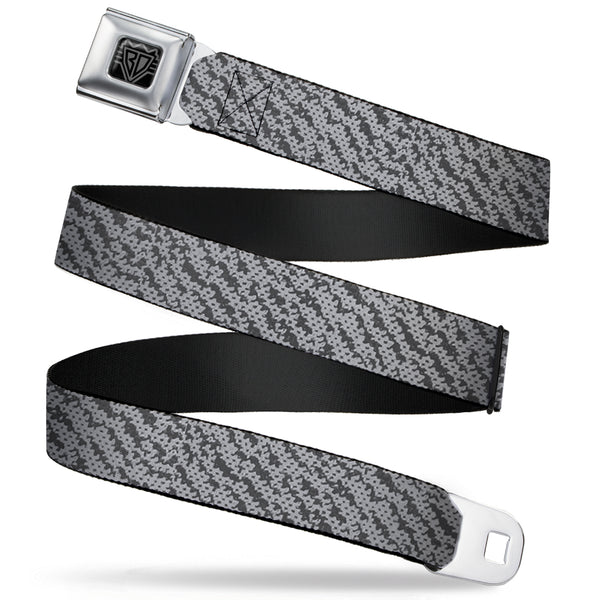 buckle down BD Wings Logo CLOSE-UP Full Color Black Silver Seatbelt Belt - Urban Camo Grays Webbing