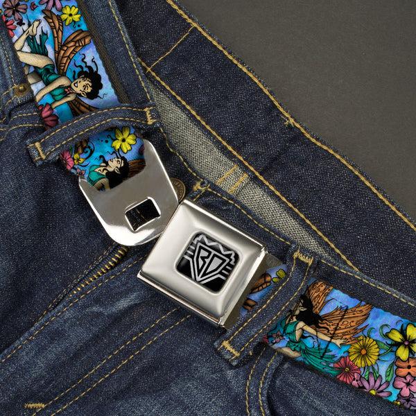 Buckle Down BD Wings Logo CLOSE-UP Full Color Black Silver Seatbelt Belt - TJ-Flower Fairy Webbing