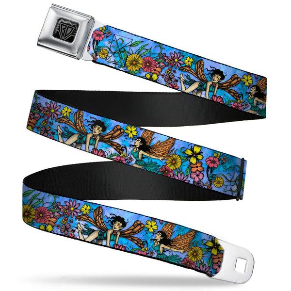 buckle down BD Wings Logo CLOSE-UP Full Color Black Silver Seatbelt Belt - TJ-Flower Fairy Webbing