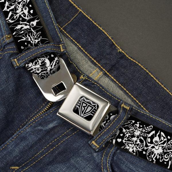 Buckle Down BD Wings Logo CLOSE-UP Full Color Black Silver Seatbelt Belt - TJ-Fairies Black/White Webbing
