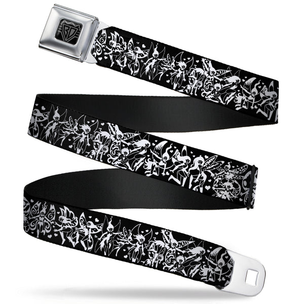 buckle down BD Wings Logo CLOSE-UP Full Color Black Silver Seatbelt Belt - TJ-Fairies Black/White Webbing