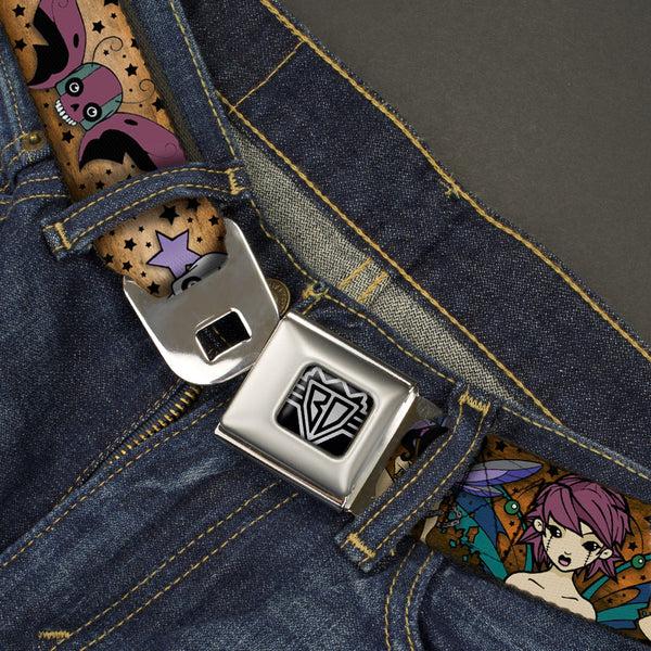 Buckle Down BD Wings Logo CLOSE-UP Full Color Black Silver Seatbelt Belt - TJ-Fairy Gothic Webbing