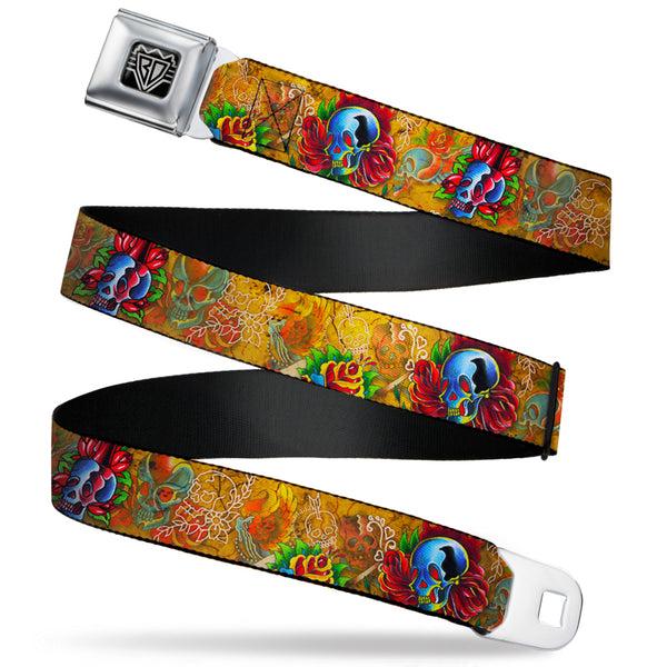 buckle down BD Wings Logo CLOSE-UP Full Color Black Silver Seatbelt Belt - TJ-Candles & Skulls Webbing