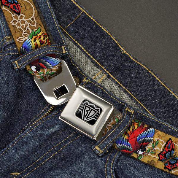 Buckle Down BD Wings Logo CLOSE-UP Full Color Black Silver Seatbelt Belt - TJ-Bird & Rose Webbing