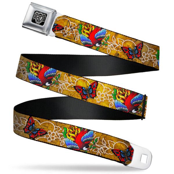 buckle down BD Wings Logo CLOSE-UP Full Color Black Silver Seatbelt Belt - TJ-Bird & Rose Webbing
