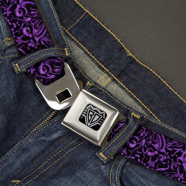 Buckle Down BD Wings Logo CLOSE-UP Full Color Black Silver Seatbelt Belt - Sleeve Skulls Black/Purple Webbing