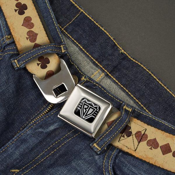 Buckle Down BD Wings Logo CLOSE-UP Full Color Black Silver Seatbelt Belt - Suits Tan Stone Webbing
