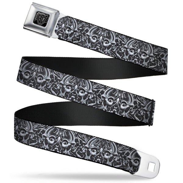 buckle down BD Wings Logo CLOSE-UP Full Color Black Silver Seatbelt Belt - Sleeve Skulls Black/Gray Webbing