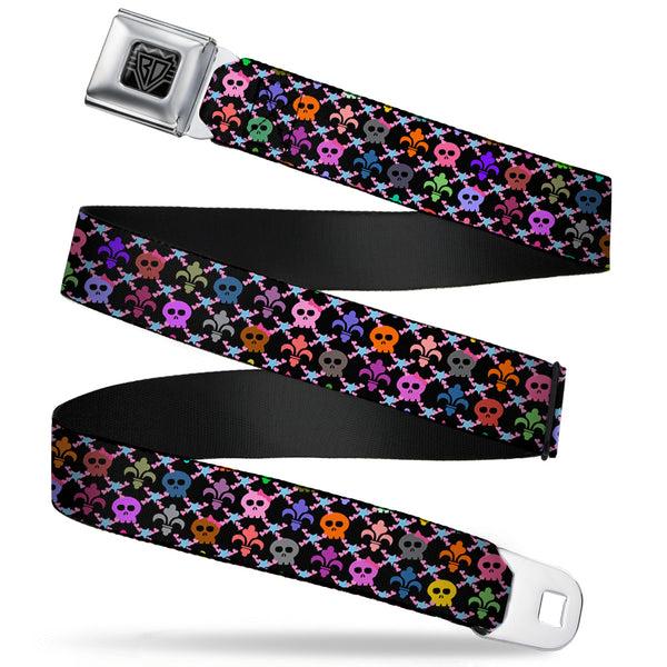 buckle down BD Wings Logo CLOSE-UP Full Color Black Silver Seatbelt Belt - Skull & Fleur-de-Lis Black/Multi Color Webbing
