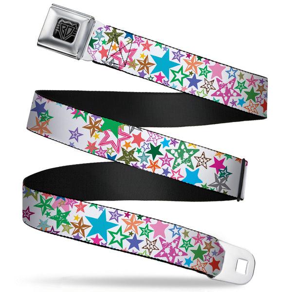 buckle down BD Wings Logo CLOSE-UP Full Color Black Silver Seatbelt Belt - Stargazer White/Multi Color Webbing