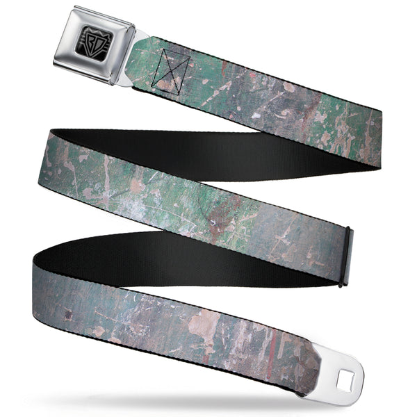 buckle down BD Wings Logo CLOSE-UP Full Color Black Silver Seatbelt Belt - Rustic Concrete Panels2 Webbing