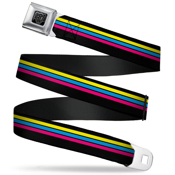 buckle down BD Wings Logo CLOSE-UP Full Color Black Silver Seatbelt Belt - Racing Stripes Black/Yellow/Blue/Pink Webbing