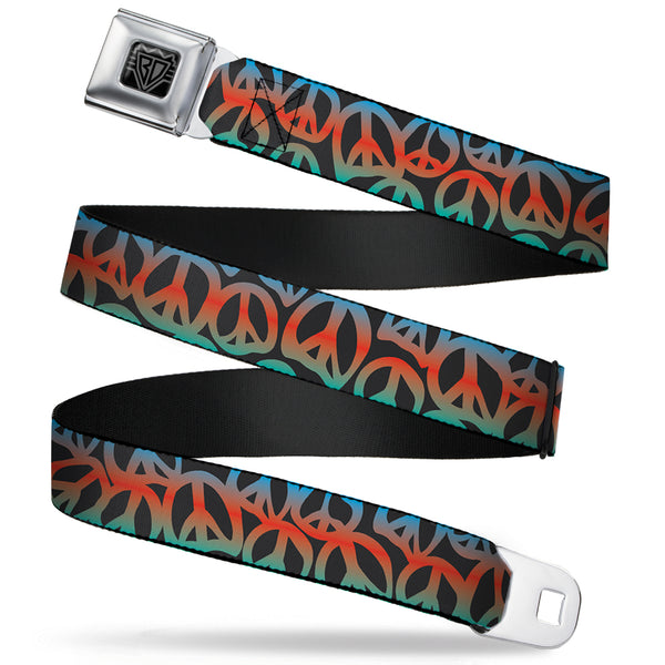 buckle down BD Wings Logo CLOSE-UP Full Color Black Silver Seatbelt Belt - Peace Black/Multi Color Webbing