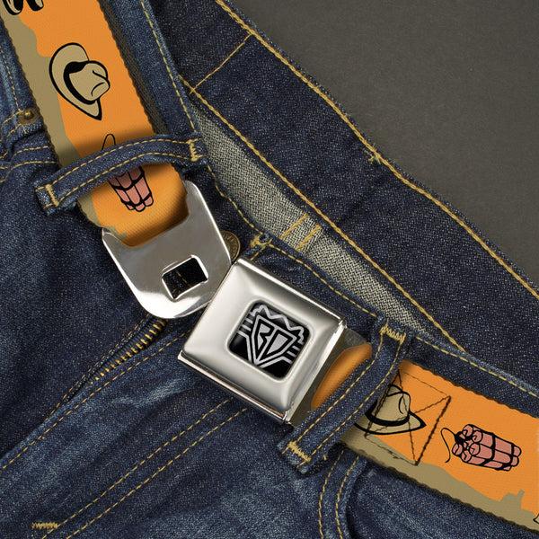 Buckle Down BD Wings Logo CLOSE-UP Full Color Black Silver Seatbelt Belt - Old Western Multi Color Webbing