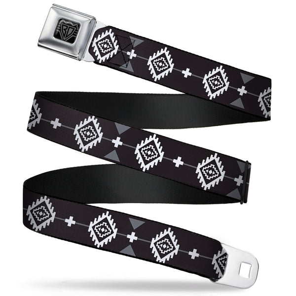 buckle down BD Wings Logo CLOSE-UP Full Color Black Silver Seatbelt Belt - Navajo3 Black/Gray/White Webbing