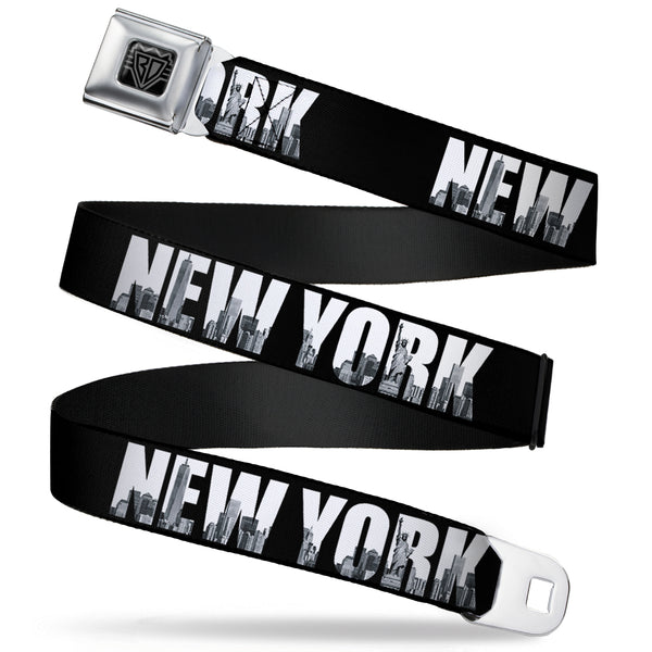 buckle down BD Wings Logo CLOSE-UP Full Color Black Silver Seatbelt Belt - NEW YORK Bold/Vivid Skyline Black/White/Tonal Grays Webbing