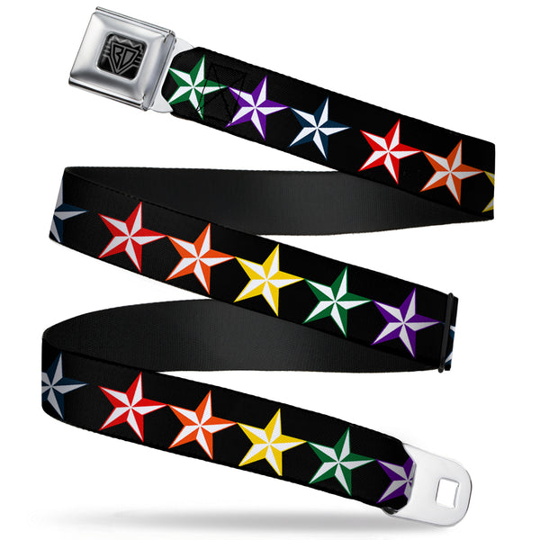 buckle down BD Wings Logo CLOSE-UP Full Color Black Silver Seatbelt Belt - Nautical Star Black/Multi Color Webbing