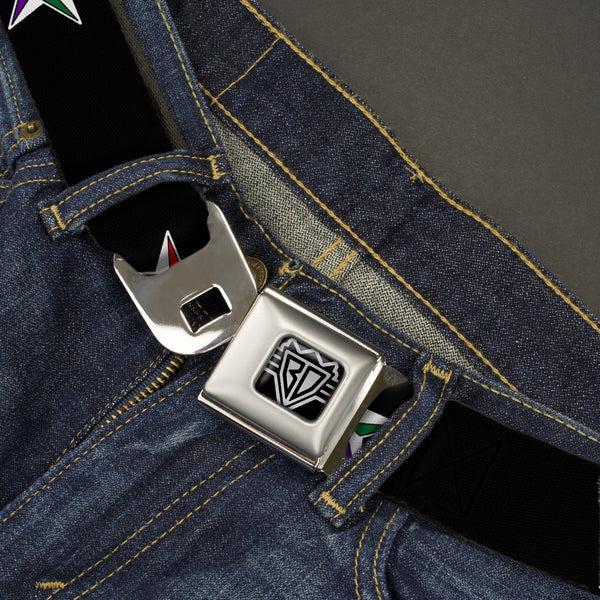 Buckle Down BD Wings Logo CLOSE-UP Full Color Black Silver Seatbelt Belt - Nautical Star Black/White/Multi Color Webbing