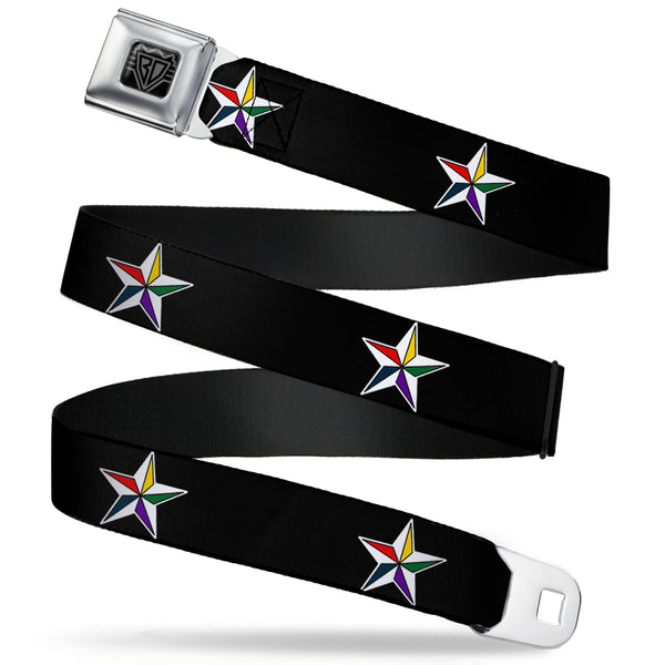 buckle down BD Wings Logo CLOSE-UP Full Color Black Silver Seatbelt Belt - Nautical Star Black/White/Multi Color Webbing