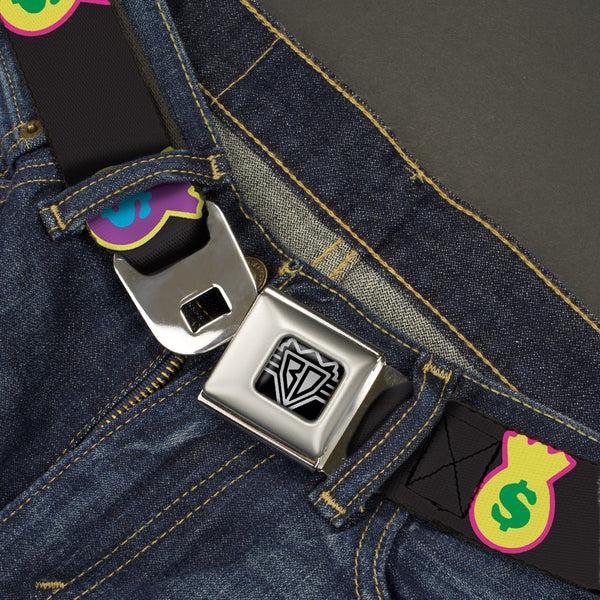 Buckle Down BD Wings Logo CLOSE-UP Full Color Black Silver Seatbelt Belt - Money Bags Black/Multi Color Webbing