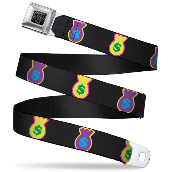buckle down BD Wings Logo CLOSE-UP Full Color Black Silver Seatbelt Belt - Money Bags Black/Multi Color Webbing