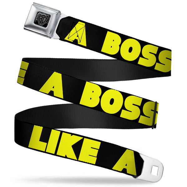 buckle down BD Wings Logo CLOSE-UP Full Color Black Silver Seatbelt Belt - LIKE A BOSS Black/Yellow Webbing