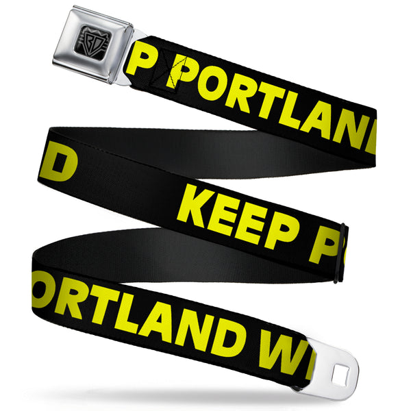 buckle down BD Wings Logo CLOSE-UP Full Color Black Silver Seatbelt Belt - KEEP PORTLAND WEIRD Black/Yellow Webbing