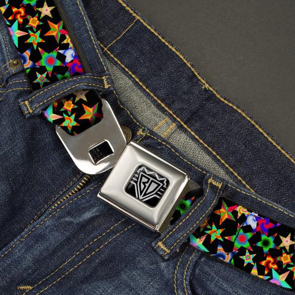 Buckle Down BD Wings Logo CLOSE-UP Full Color Black Silver Seatbelt Belt - Kaleidostarz Webbing