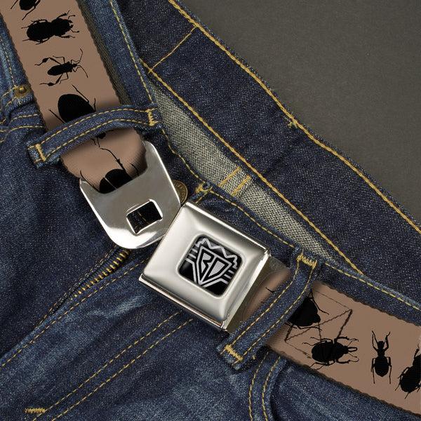 Buckle Down BD Wings Logo CLOSE-UP Full Color Black Silver Seatbelt Belt - Insects Brown/Black Webbing
