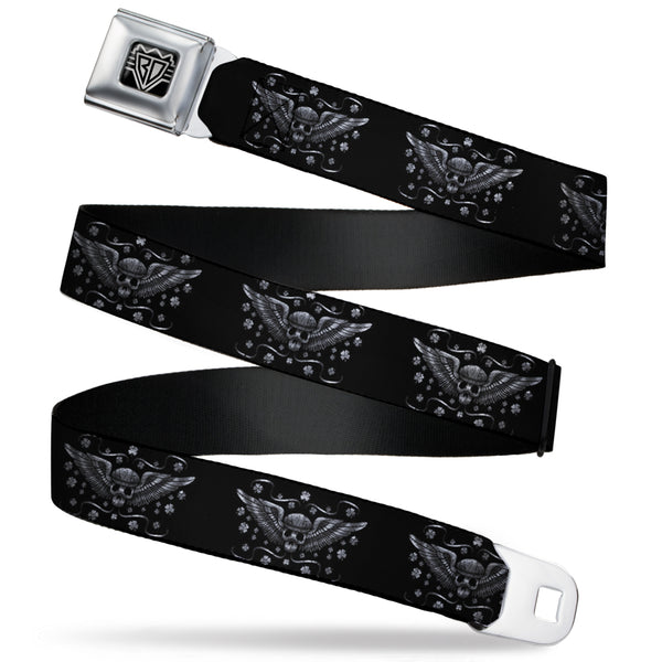 buckle down BD Wings Logo CLOSE-UP Full Color Black Silver Seatbelt Belt - I "Heart House Music" Webbing