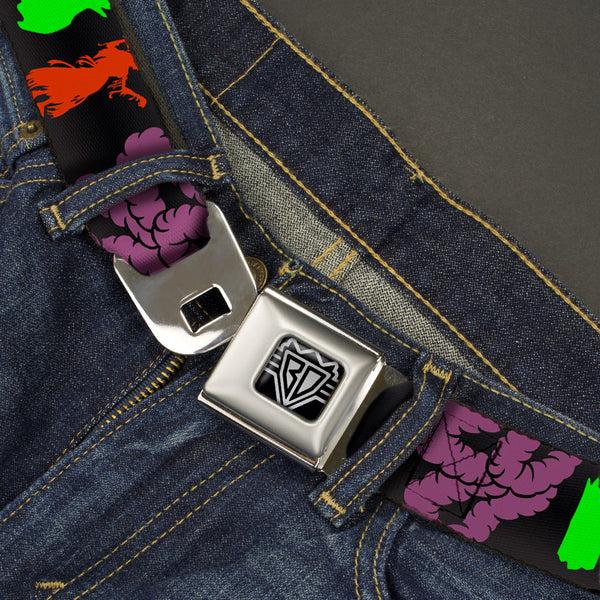 Buckle Down BD Wings Logo CLOSE-UP Full Color Black Silver Seatbelt Belt - I Heart Zombies Webbing