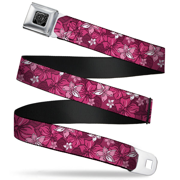 buckle down BD Wings Logo CLOSE-UP Full Color Black Silver Seatbelt Belt - Hibiscus Collage Pink Shades Webbing