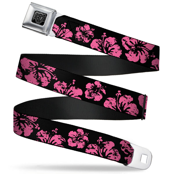 buckle down BD Wings Logo CLOSE-UP Full Color Black Silver Seatbelt Belt - Hibiscus Weathered Black/Pink Webbing