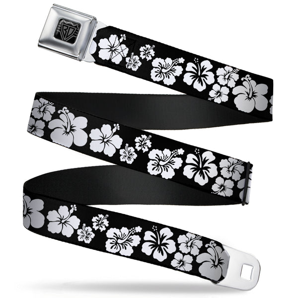 buckle down BD Wings Logo CLOSE-UP Full Color Black Silver Seatbelt Belt - Hibiscus Black/White Webbing